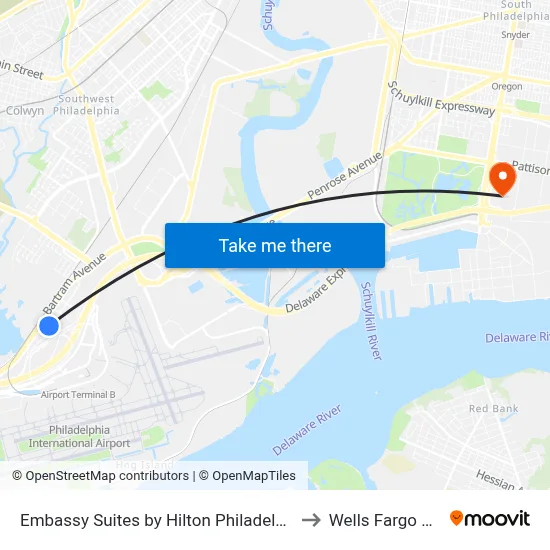 Embassy Suites by Hilton Philadelphia Airport to Wells Fargo Center map