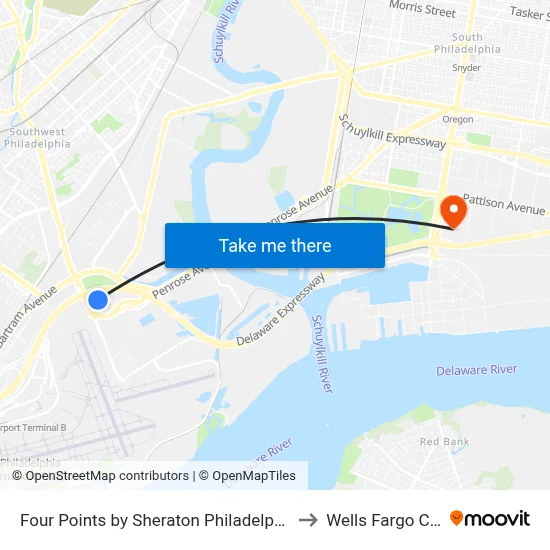 Four Points by Sheraton Philadelphia Airport to Wells Fargo Center map
