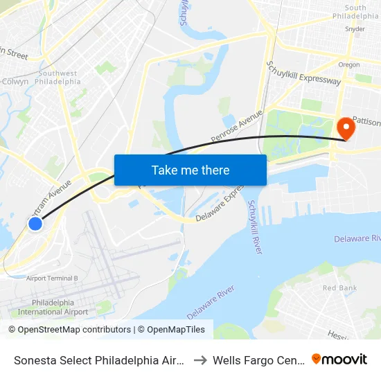 Sonesta Select Philadelphia Airport to Wells Fargo Center map