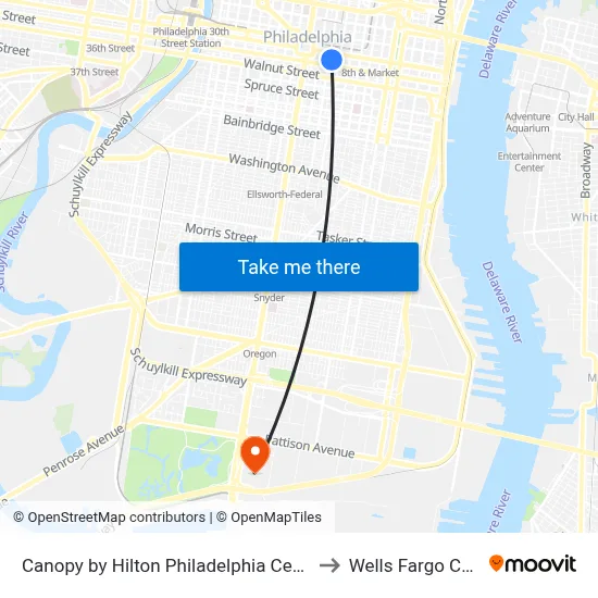 Canopy by Hilton Philadelphia Center City to Wells Fargo Center map