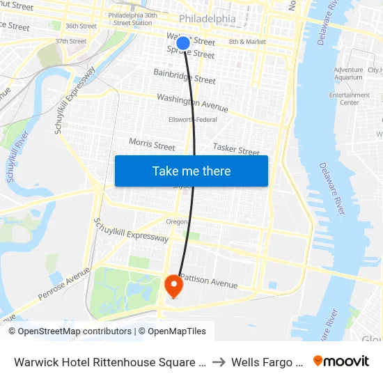Warwick Hotel Rittenhouse Square Philadelphia to Wells Fargo Center map