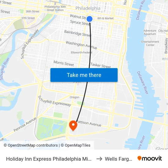 Holiday Inn Express Philadelphia Midtown an IHG Hotel to Wells Fargo Center map