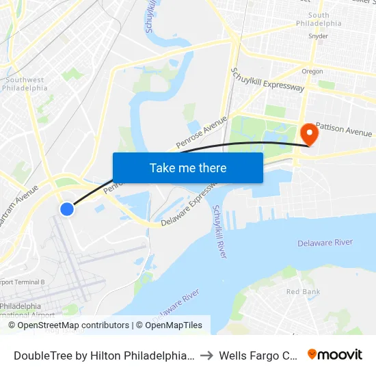 DoubleTree by Hilton Philadelphia Airport to Wells Fargo Center map
