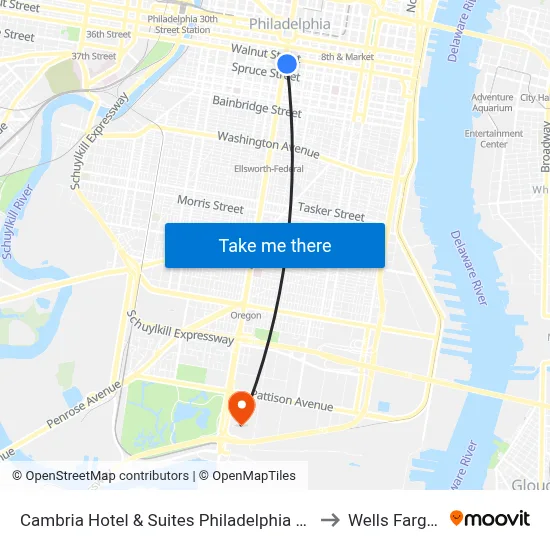 Cambria Hotel & Suites Philadelphia Downtown Center City to Wells Fargo Center map