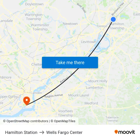 Hamilton Station to Wells Fargo Center map