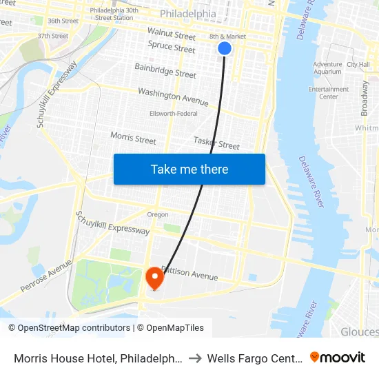 Morris House Hotel, Philadelphia to Wells Fargo Center map