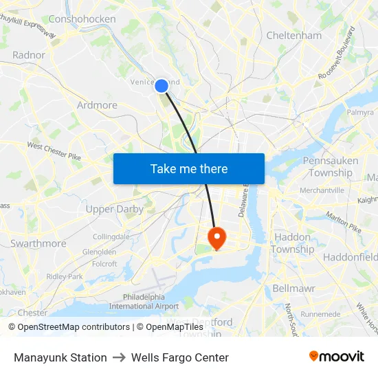 Manayunk Station to Wells Fargo Center map
