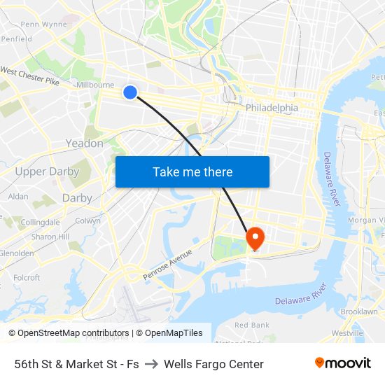 56th St & Market St - Fs to Wells Fargo Center map