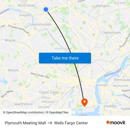 Plymouth Meeting Mall to Wells Fargo Center map