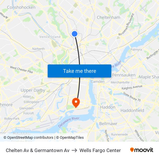 Chelten Av & Germantown Av to Wells Fargo Center map