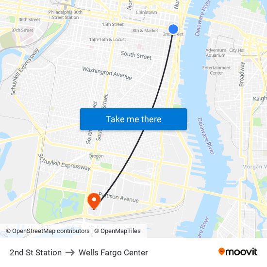 2nd St Station to Wells Fargo Center map