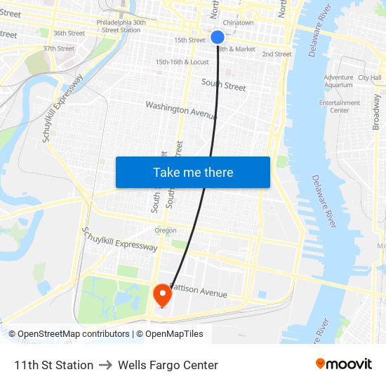 11th St Station to Wells Fargo Center map