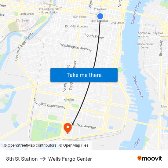 8th St Station to Wells Fargo Center map