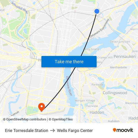 Erie Torresdale Station to Wells Fargo Center map