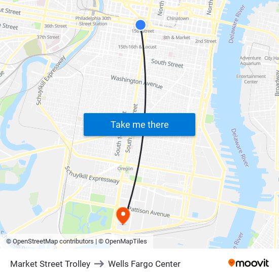 Market Street Trolley to Wells Fargo Center map