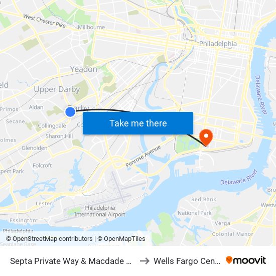 Septa Private Way & Macdade Blvd to Wells Fargo Center map