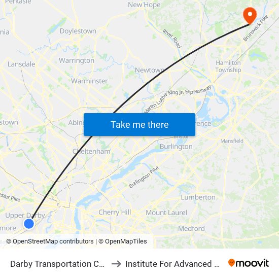 Darby Transportation Center to Institute For Advanced Study map