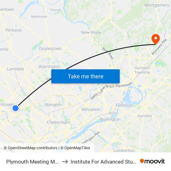 Plymouth Meeting Mall to Institute For Advanced Study map