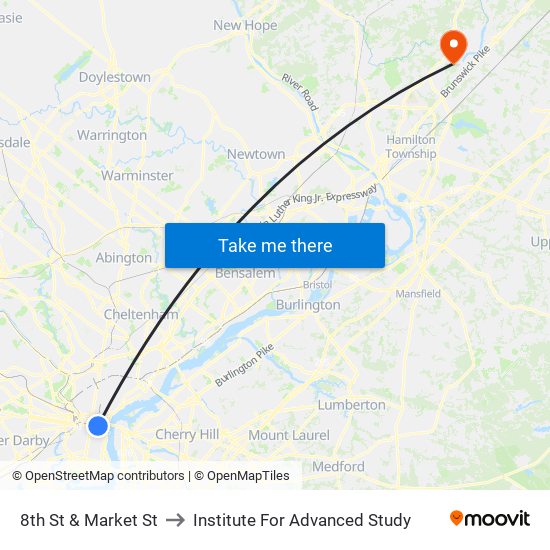 8th St & Market St to Institute For Advanced Study map