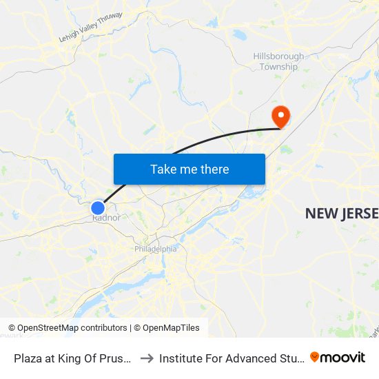 Plaza at King Of Prussia to Institute For Advanced Study map