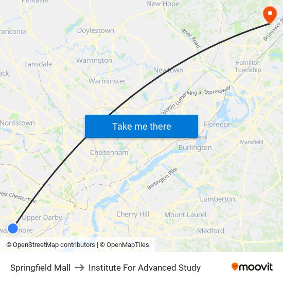 Springfield Mall to Institute For Advanced Study map