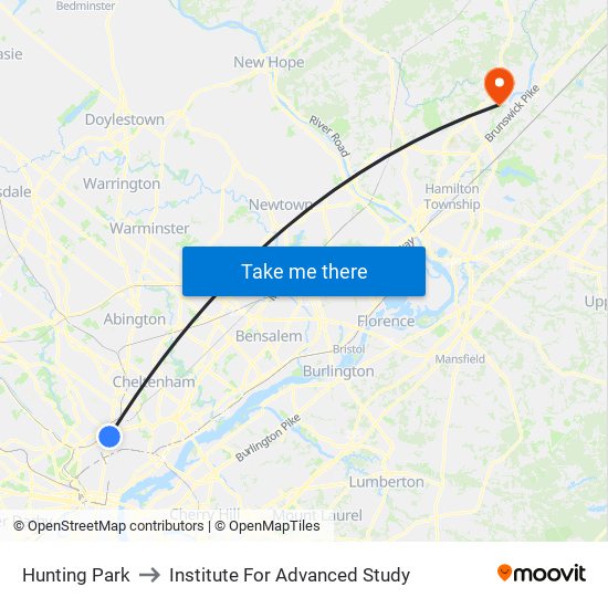 Hunting Park to Institute For Advanced Study map