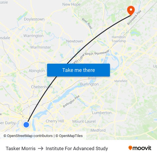 Tasker Morris to Institute For Advanced Study map