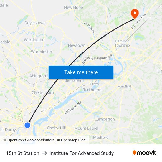 15th St Station to Institute For Advanced Study map