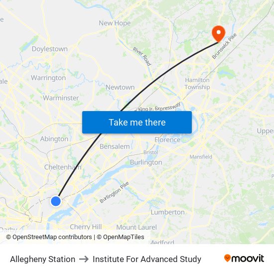 Allegheny Station to Institute For Advanced Study map