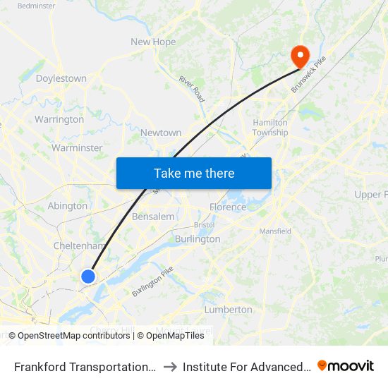 Frankford Transportation Center to Institute For Advanced Study map