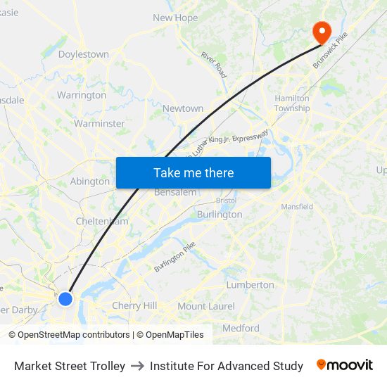 Market Street Trolley to Institute For Advanced Study map