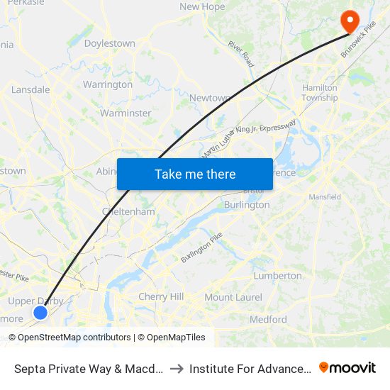 Septa Private Way & Macdade Blvd to Institute For Advanced Study map