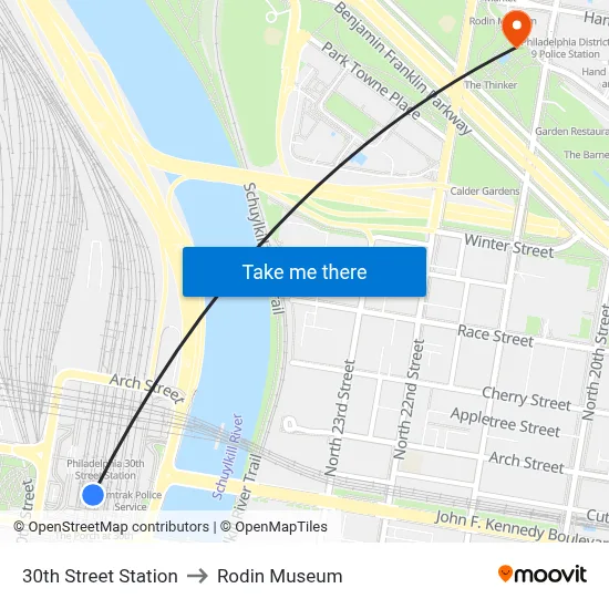 30th Street Station to Rodin Museum map