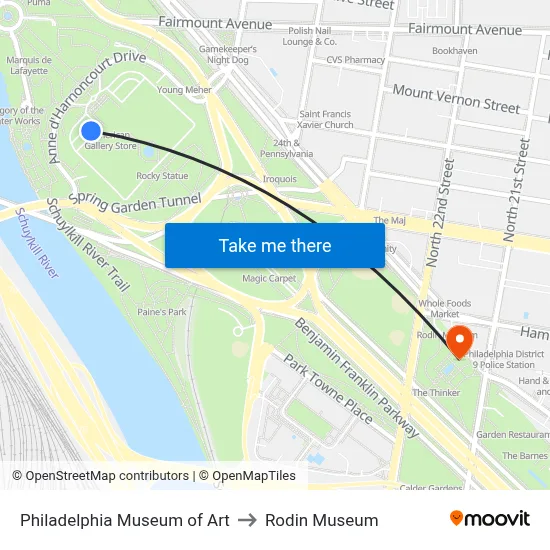 Philadelphia Museum of Art to Rodin Museum map