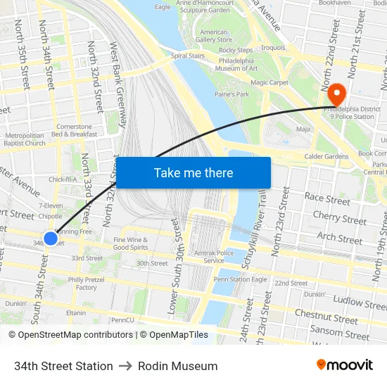 34th Street Station to Rodin Museum map