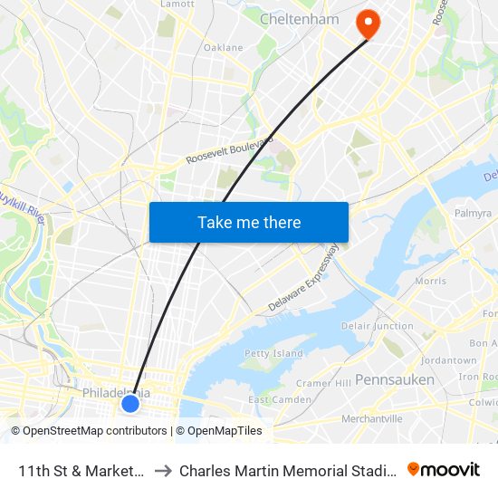 11th St & Market St to Charles Martin Memorial Stadium map