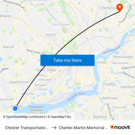 Chester Transportation Center to Charles Martin Memorial Stadium map