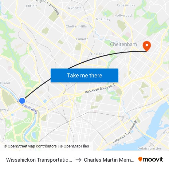 Wissahickon Transportation Center - Onsite to Charles Martin Memorial Stadium map