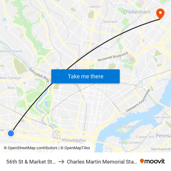 56th St & Market St - Fs to Charles Martin Memorial Stadium map