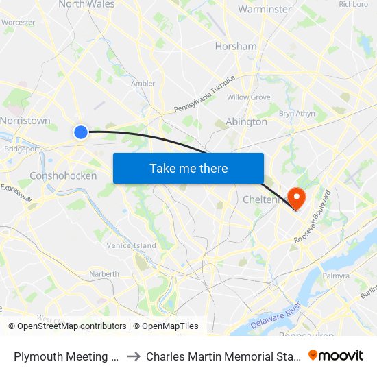 Plymouth Meeting Mall to Charles Martin Memorial Stadium map