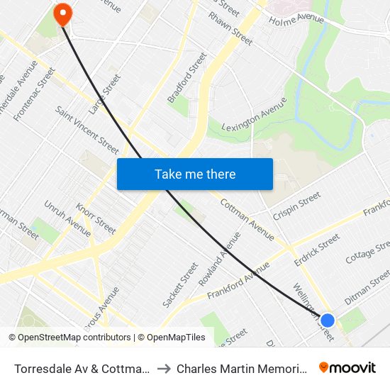 Torresdale Av & Cottman Av Loop to Charles Martin Memorial Stadium map