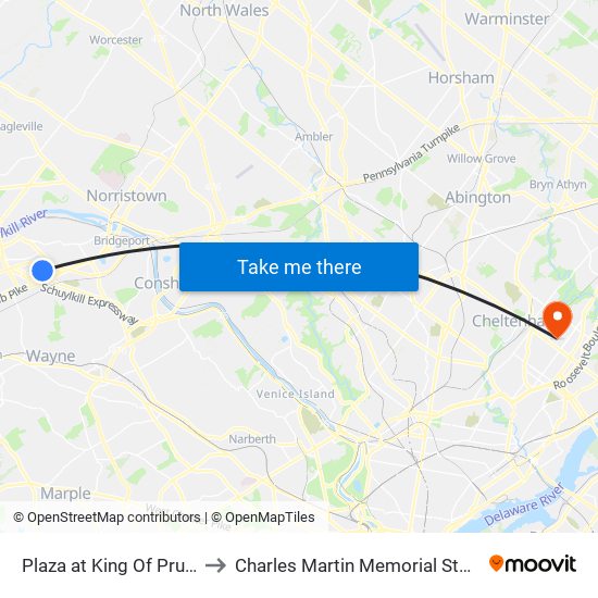 Plaza at King Of Prussia to Charles Martin Memorial Stadium map