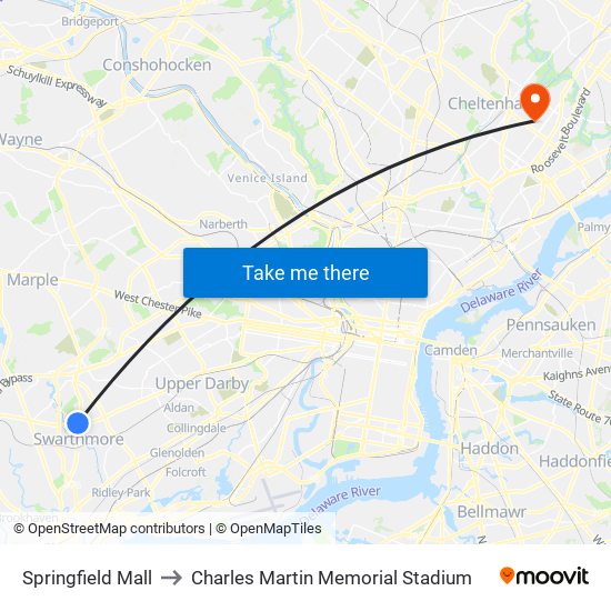 Springfield Mall to Charles Martin Memorial Stadium map