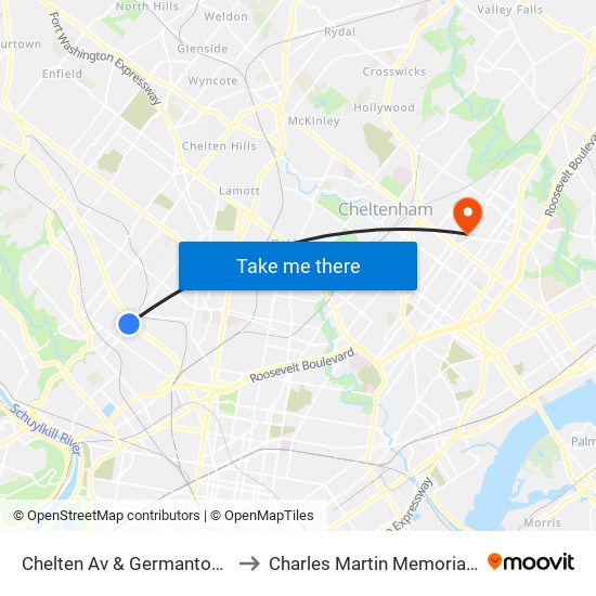 Chelten Av & Germantown Av - FS to Charles Martin Memorial Stadium map