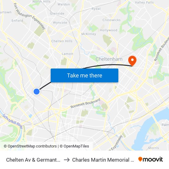 Chelten Av & Germantown Av to Charles Martin Memorial Stadium map