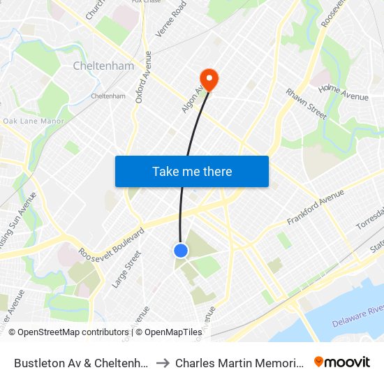 Bustleton Av & Cheltenham Av - Fs to Charles Martin Memorial Stadium map