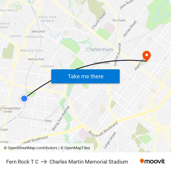 Fern Rock T C to Charles Martin Memorial Stadium map