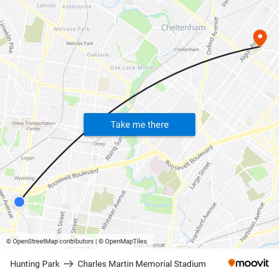 Hunting Park to Charles Martin Memorial Stadium map