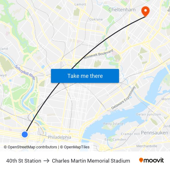 40th St Station to Charles Martin Memorial Stadium map