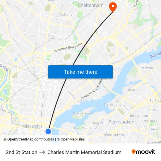 2nd St Station to Charles Martin Memorial Stadium map